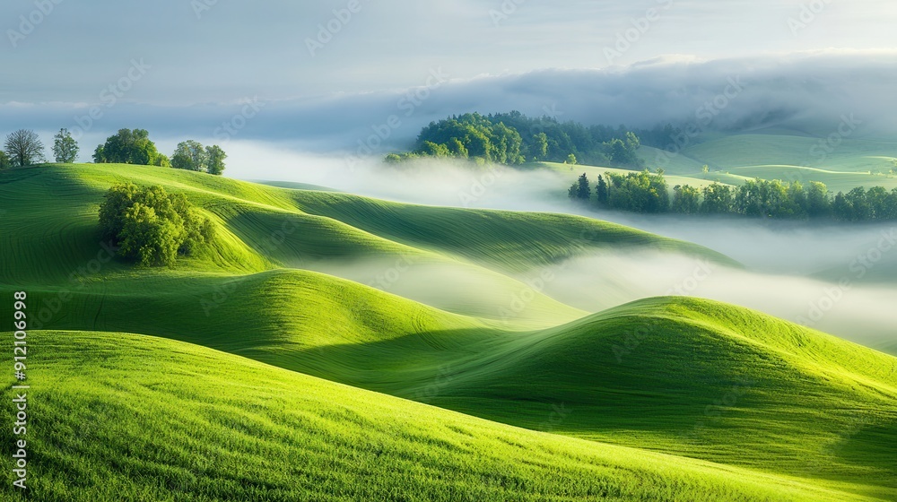 Canvas Prints Rolling Green Hills with Morning Fog.