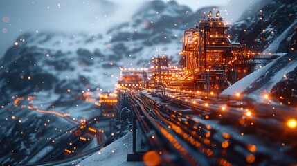 Fototapeta premium Industrial Complex in Snowy Mountains