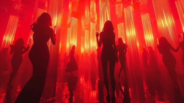 A couple sharing an intimate dance under colorful lights at a lively party. - Powered by Adobe