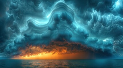 Fototapeta premium Dramatic Storm Clouds Over Ocean at Sunset
