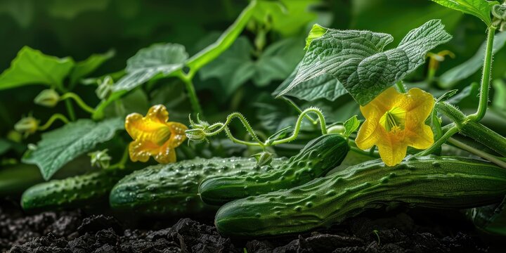 Cucumis melo var flexuosus Armenian cucumber snake cucumber tar Kakri salad vegetable with elongated curved fruits growing on vine with tendrils and small yellow flowers
