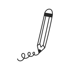 Pencil with scribbles Doodle Icon. Hand drawn writing education and drawing symbol. Outline vector illustration.