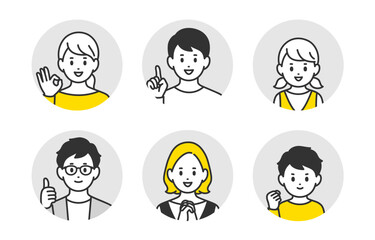 ポジティブな子育て世帯･家族の顔アイコンセット【人物ベクターイラスト素材】