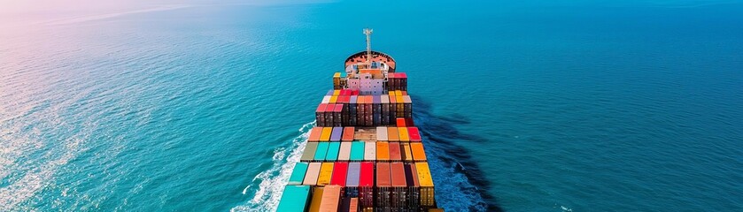 Aerial View of a Cargo Ship Aerial shot of a cargo ship navigating through the open sea, showing containers on deck and the expansive ocean