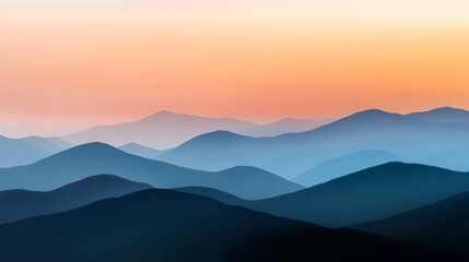 Obraz premium A panoramic view of a majestic mountain range during sunset with layers of colors in the sky and a serene valley below capturing the aweinspiring beauty of the natural landscape