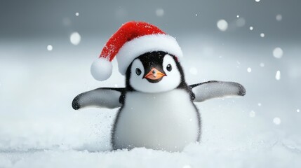 Fototapeta premium Festive Penguin Sliding with Christmas Cheer in Pop Art Style, Generative AI