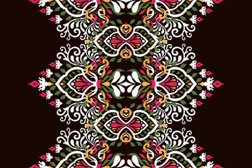 Carpet pattern.Ikat floral paisley pattern on black background vector illustration.design for texture,fabric,clothing,decoration,carpet print.