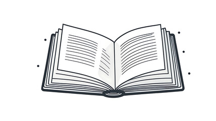 A Minimalist 2D Flat-Style Icon of a Book with Pages, Illustrated with Simple Lines and Monochromatic Tones, on a Plain White Background