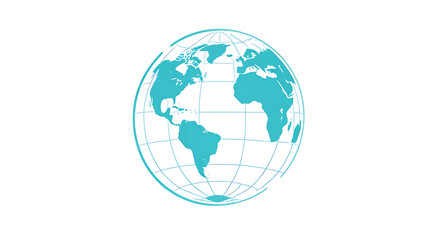 Fototapeta premium A Minimalist 2D Flat-Style Icon of a Globe with Latitude and Longitude Lines, Using Simple Geometric Shapes and a Single Color, Against a Plain White Background