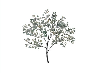 Watercolor painting of a branch with leaves, isolated on a white background with minimal elements.