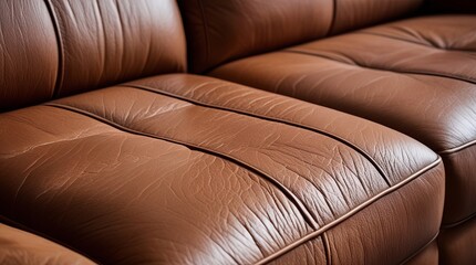 Luxurious brown leather sofa and armchair with soft texture, perfect for cozy interior