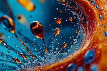 A mesmerizing close-up portrait of a water splash, captured in stunning detail and vibrant colors.

