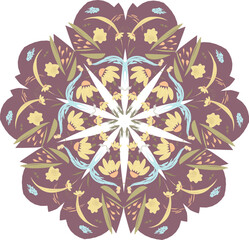 An abstract figure made of many daisies and leaves.