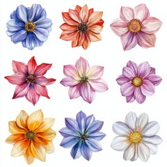 Obraz premium Beautiful vibrant watercolor flowers in various colors.
