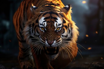 Obraz premium dashing tiger background. Cinematic lighting, with generative ai