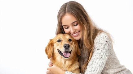 A woman is hugging a dog