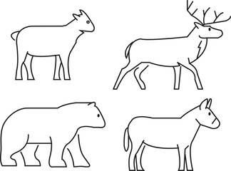 Vector set of farm animals flat icons. Contains icons cow, horse, goat, goose, donkey, rooster, pig, duck and more. Pixel perfect. simple vector icons with transparent background.