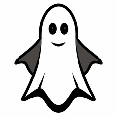 black and white ghost isolated on white, Halloween ghost vector illustration, halloween monsters vector art, ghost silhouette, monsters vector icon, eps