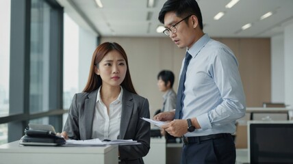 Two Asian businesspeople working at office