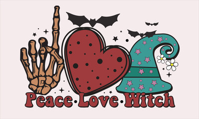 Peace Love Witch Halloween Retro Design
