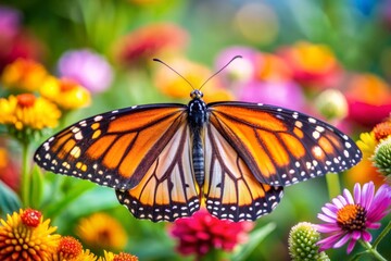 Fototapeta premium Monarch Butterfly on Colorful Flowers.