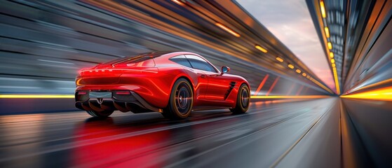 Red Sports Car Speeding Through Tunnel