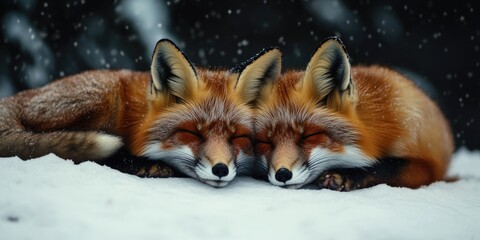 Obraz premium Red Foxes Sleeping in Snow