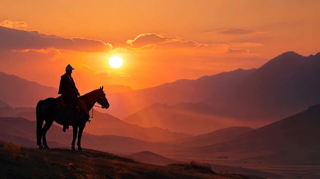 A young monk on horseback, his colors contrasting with the sun.