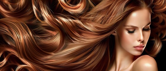 Obraz premium Stunning portrait of beautiful woman with long flowing hair, hair care concept,