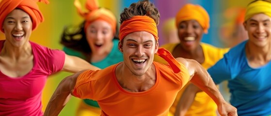 Joyful Group of People in Colorful Outfits