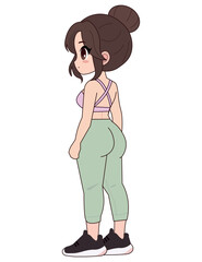 Cute girl in gym clothes, wearing clothes in light green and pink tones