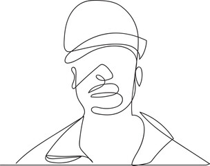 Line Art of a Happy and Successful Industrial Factory Worker, Staring Forward and Smiling
