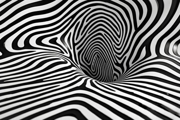 Abstract Black and White Optical Illusion with Wavy Stripes Creating a  Depth Effect