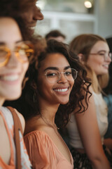 Obraz premium Group of Smiling Young Adults in Glasses at Social Gathering