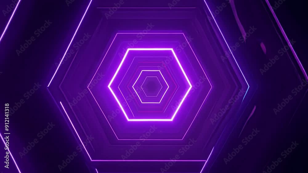 Canvas Prints dive into a captivating tunnel of neon hexagons pulsating with electric purple energy, creating a hy