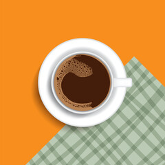 coffee cup in top view, coffee and froth in mug, coffee with white cup