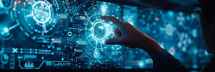 a person holding up something on a screen showing gear mechanism, in the style of elegant abstraction, dark navy and azure, graph paper grids, AI Generative