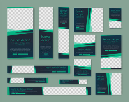 Templates for website design in standard size green banners, suitable for various websites to enhance visual appeal. Website ad templates
