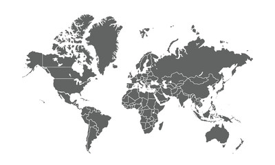 World map isolated on white background. for website layouts, background, education, precise, customizable, Travel worldwide, map silhouette backdrop, earth geography, political, reports.
