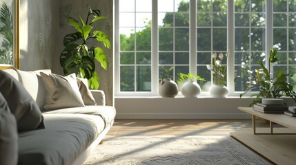 a mockup picture of a bright modern living room for a wallpaper mockup, AI Generative