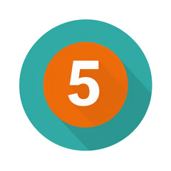 Number 5 Icon on Vibrant Teal Circle with Shadow