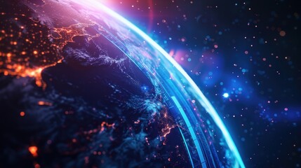Futuristic Earth Globe with City Lights and Digital Interface