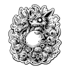 black and white monster with egg