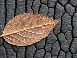 A detailed study of a leaf's network of veins, placed against the rugged texture of tree bark, showcasing nature's artistry