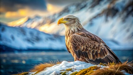 Fototapeta premium White-headed eagle close-up image, sitting on a branch, tree, nest, image for calendar, advertisement, banner