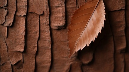 A leaf with serrated edges interwoven with bark textures, focusing on the harmony and contrast of natural elements