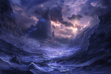 A Mystical Sea Separating Two Majestic Rock Formations