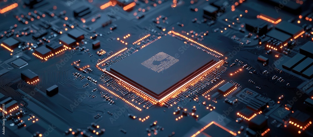 Poster 3d rendering of a central processing unit on a circuit board showcasing advanced computer technology