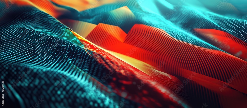 Poster 3d rendering of a flag with technological glitch effects and various interference patterns