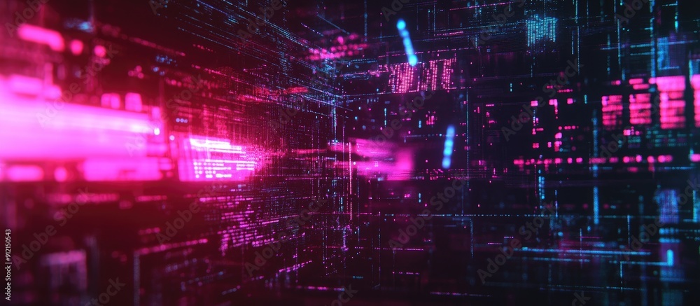Poster 3d rendered text with no signal effects featuring technological glitches and various interference pa